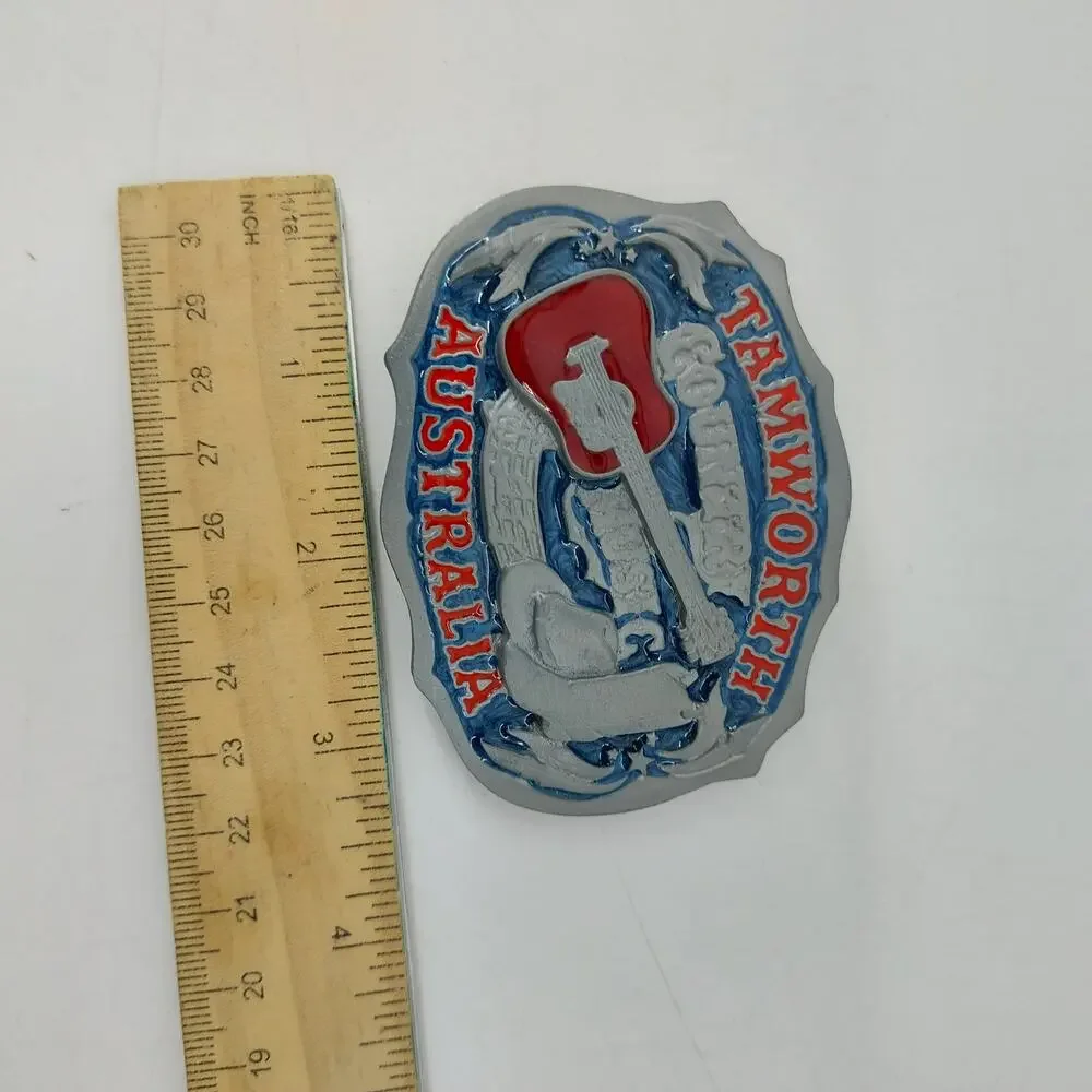 Tamworth Australia Belt Buckle Country Music Guitar Red Blue